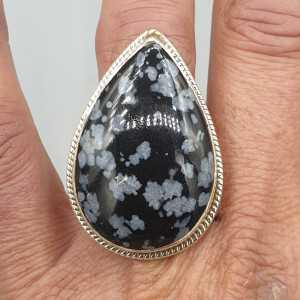 925 Sterling zilveren ring sneeuwvlok Obsidiaan 17.3 mm