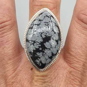 925 Sterling zilveren ring marquise sneeuwvlok Obsidiaan 18 mm