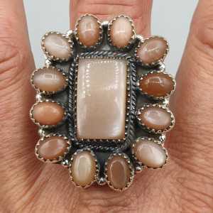 925 Sterling zilveren ring Perzik Maansteen verstelbaar