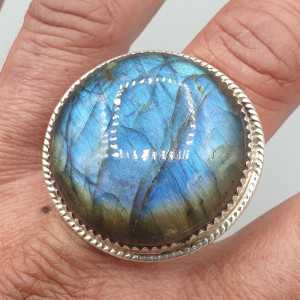925 Sterling zilveren ring ronde Labradoriet 18 mm