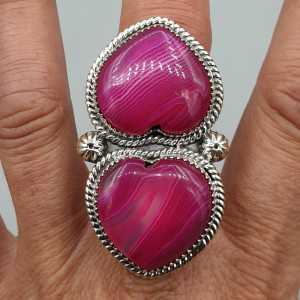 925 Sterling zilveren ring roze Botswana Agaat verstelbaar