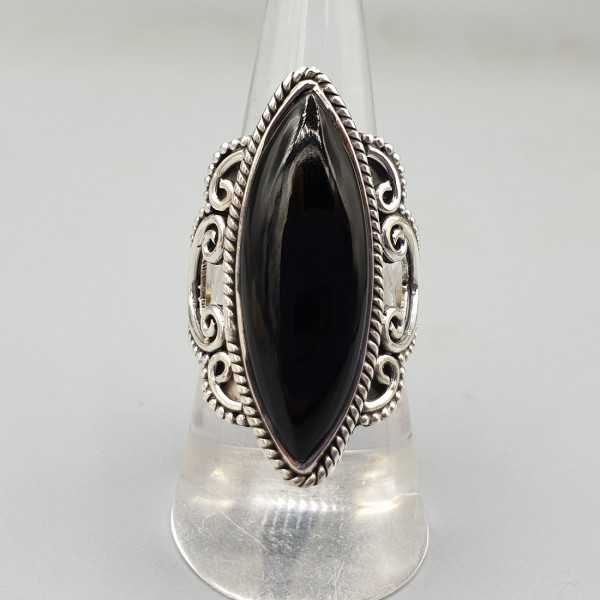 925 Sterling zilveren ring marquise zwarte Onyx
