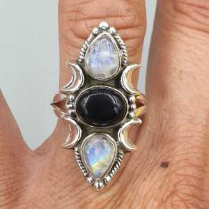 925 Sterling zilveren ring Onyx en Maansteen verstelbaar