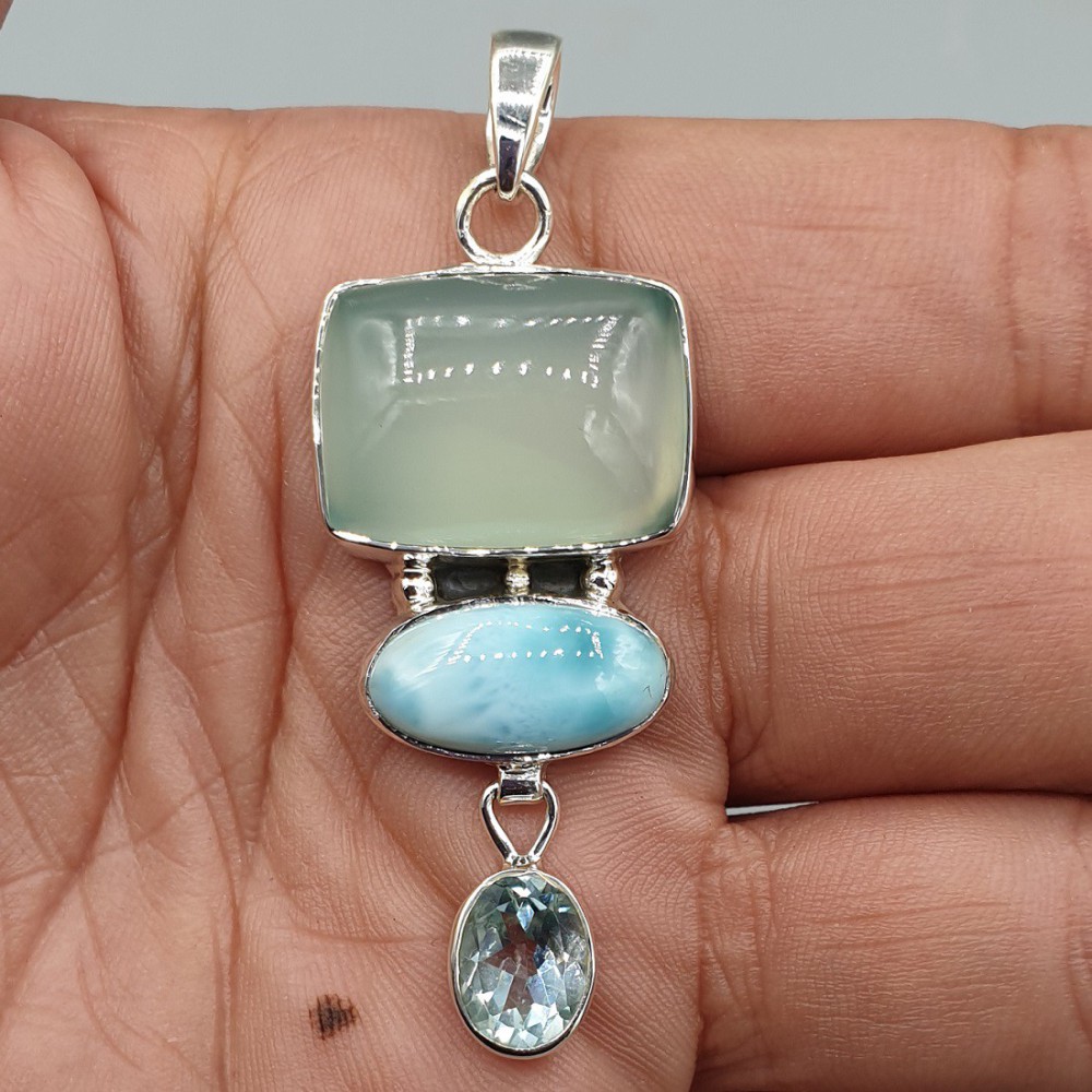 925 Sterling zilveren hanger Larimar Chalcedoon en Topaas