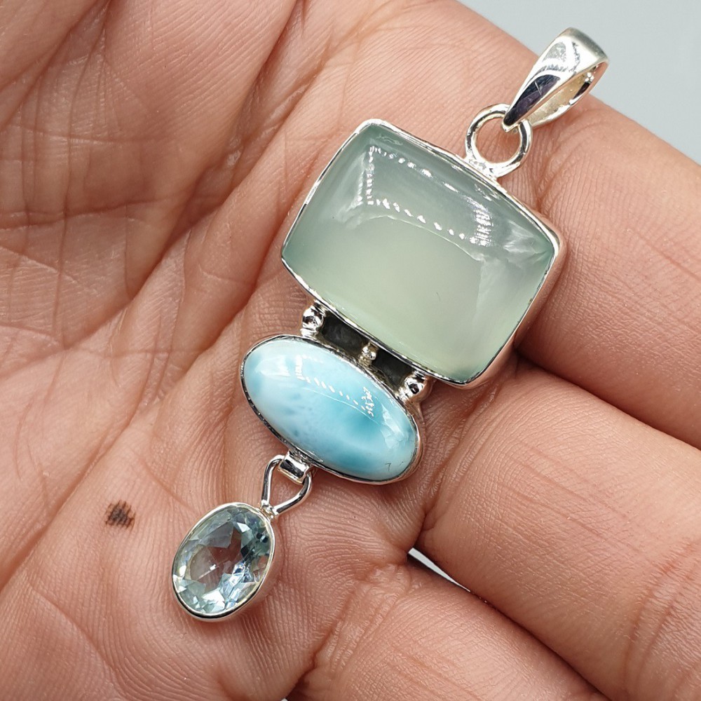 925 Sterling zilveren hanger Larimar Chalcedoon en Topaas