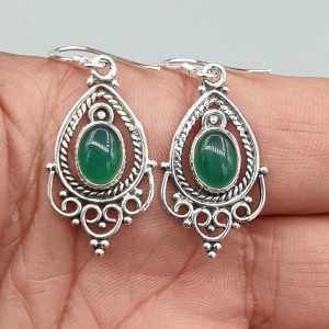 925 Sterling zilveren oorbellen met ovale groene Onyx
