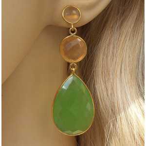 Gold plated earrings set with peach and green Chalcedony