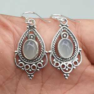 925 Sterling zilveren oorbellen met ovale aqua Chalcedoon