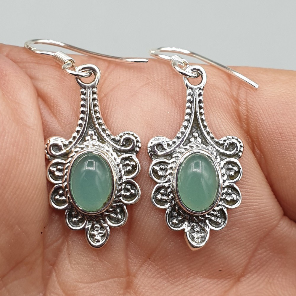 925 Sterling zilveren oorbellen aqua Chalcedoon