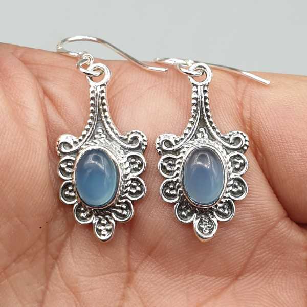925 Sterling zilveren oorbellen met blauw Chalcedoon