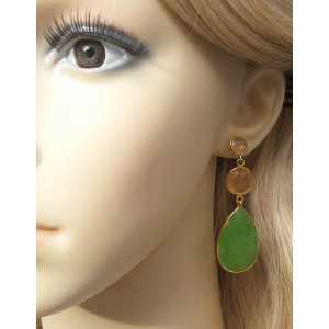 Vergoldete Ohrringe-set mit Pfirsich und grüner Chalcedon