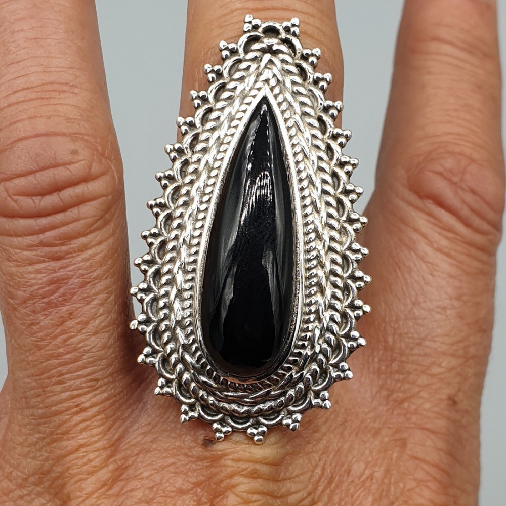 925 Sterling zilveren ring met zwarte Onyx verstelbaar