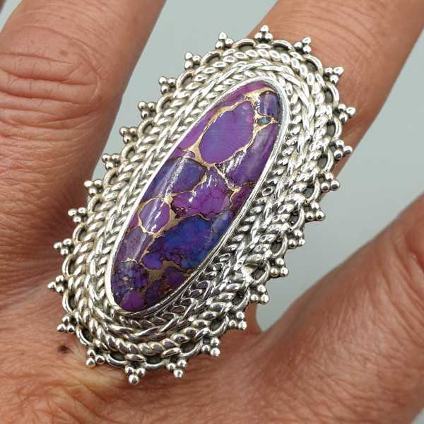 925 Sterling zilveren ring koper paars Turkoois verstelbaar