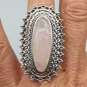 925 Sterling zilveren ring Rozenkwarts verstelbaar