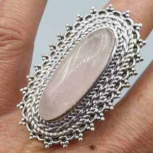 925 Sterling zilveren ring Rozenkwarts verstelbaar