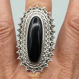 925 Sterling zilveren ring ovale Onyx verstelbaar
