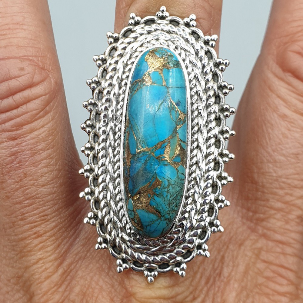 925 Sterling zilveren ring koper blauw Turkoois verstelbaar