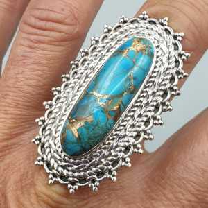 925 Sterling zilveren ring koper blauw Turkoois verstelbaar