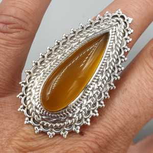 925 Sterling zilveren ring gele Chalcedoon verstelbaar