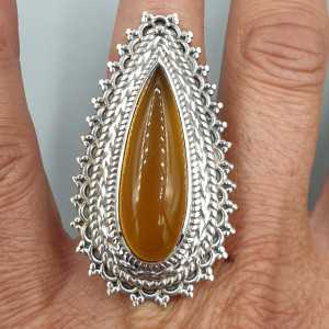 925 Sterling zilveren ring gele Chalcedoon verstelbaar
