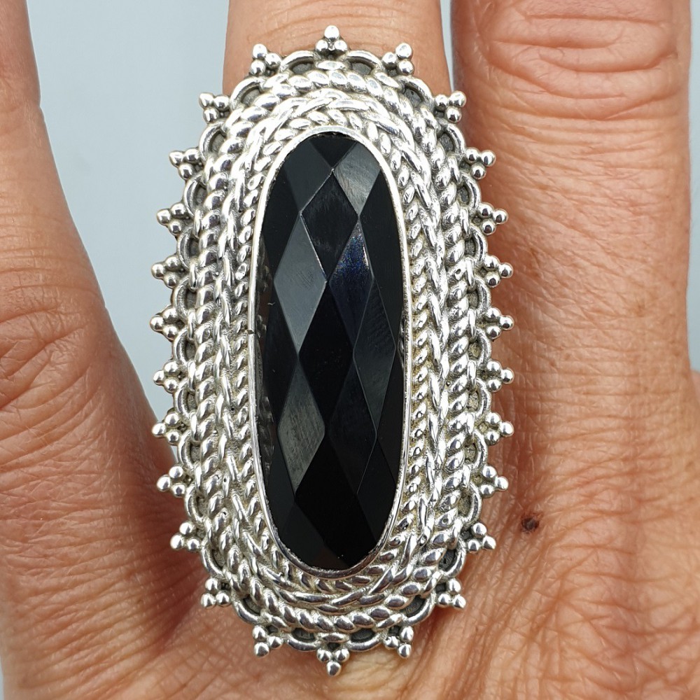 925 Sterling zilveren ring facet Onyx verstelbaar