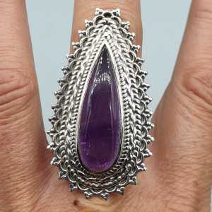 925 Sterling zilveren ring druppelvormige Amethist verstelbaar