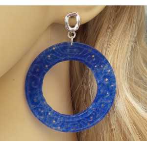 Silver earrings with large round-cut blue Jade