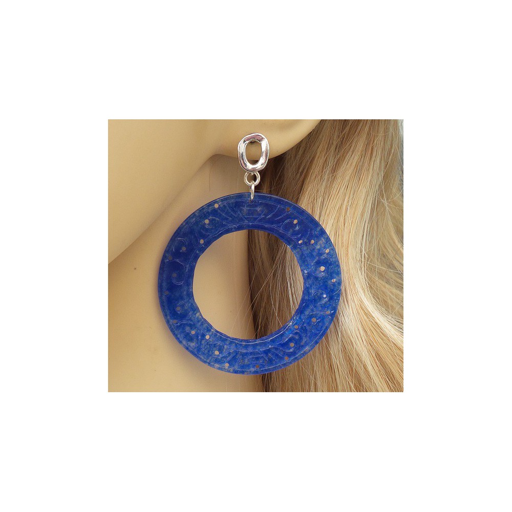 Silber Ohrringe mit große round-cut blue Jade