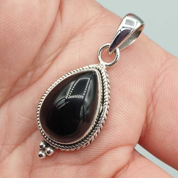 Zilveren hanger druppelvormige zwarte Onyx small