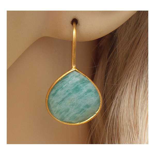 Gold plated earrings set with oval shape Amazonite