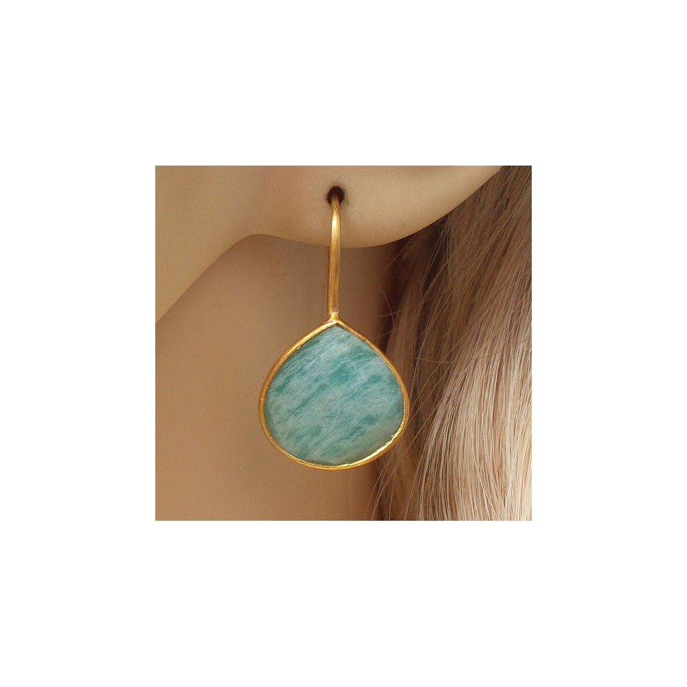 Gold plated earrings set with oval shape Amazonite