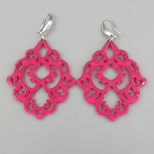 Oorbellen fuchsia roze resin hanger