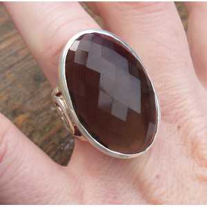 Zilveren ring met grote ovale facet Smokey Topaas 17 mm 