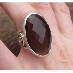 Silber ring mit großem ovalen facettierten Smokey Topaz 17 mm 