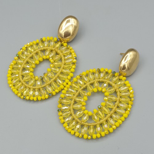 Vergulde oorbellen met gele ovale hanger