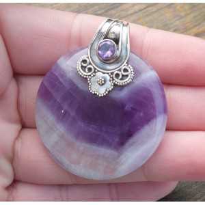 Silver pendant set with round Chevron Amethyst and Amethyst 
