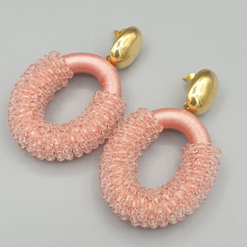 Glassberry oorbellen met roze zijde