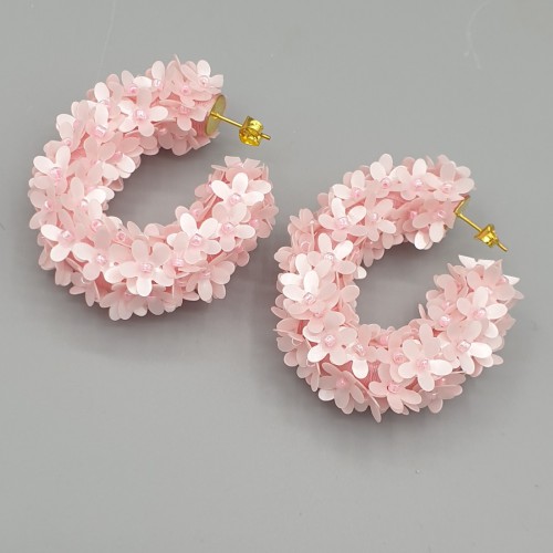 Creolen met roze bloemen sequins