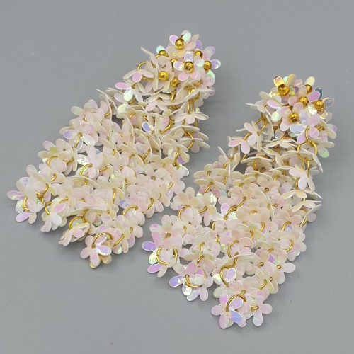 Witte sequin bloemen waterval oorbellen