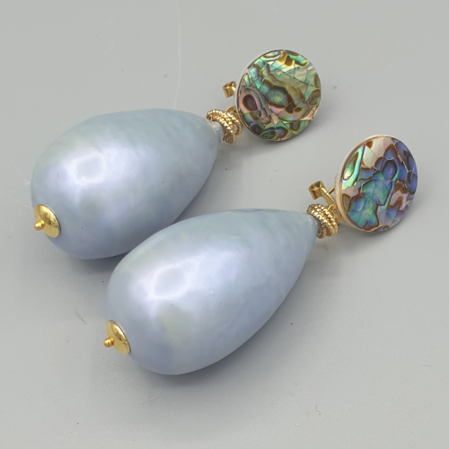 Vergulde oorbellen katoen parel en Abalone schelp