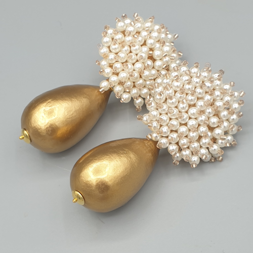 Gold-plated earrings cotton pearl and beaded ear stud