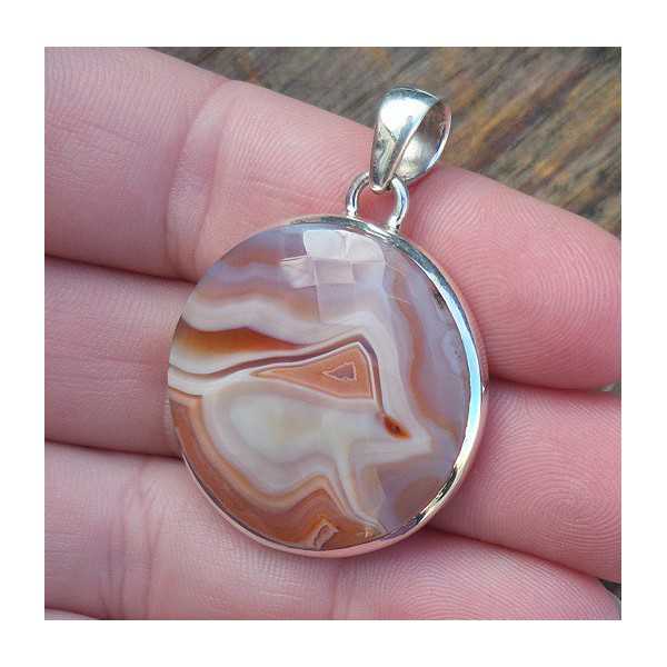 Silver pendant set with round faceted Laguna Lace Agate