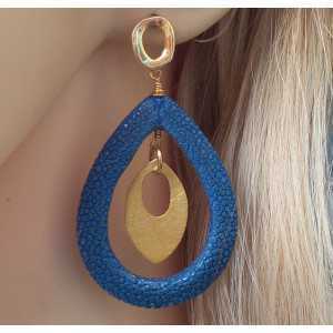 Vergoldete Ohrringe mit offenem Tropfen blau Roggenleer 