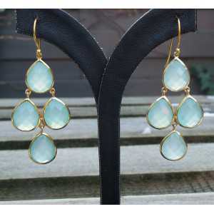 Gold plated long earrings with aqua Chalcedony