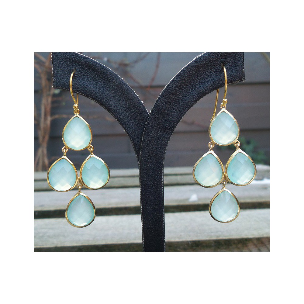 Gold plated long earrings with aqua Chalcedony