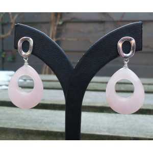 Silver earrings with rose quartz drop