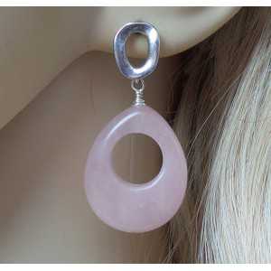 Silver earrings with rose quartz drop