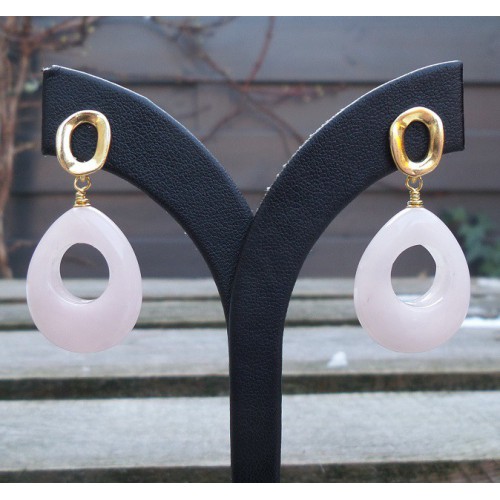 Vergulde oorbellen met Rozenkwarts druppel