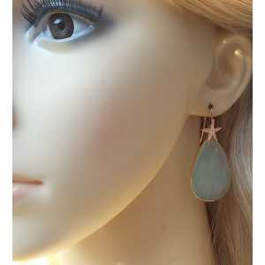 Vergoldete Ohrringe mit großen, ovalen Form, aqua Chalcedon