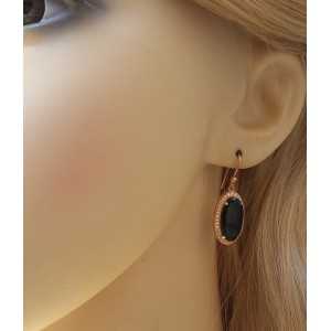 Vergoldete Ohrringe-set mit ovalen Onyx und Cz 